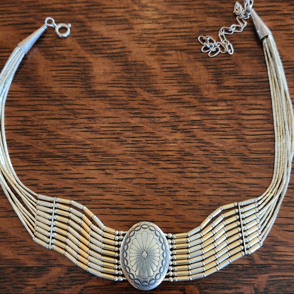 Sterling Liquid Silver Southwestern Choker Necklace 92.5